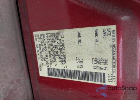 2013 Nissan Altima 2.5 Sv z USA, uszkodzony, nr VIN 1N4AL3AP9DC291360